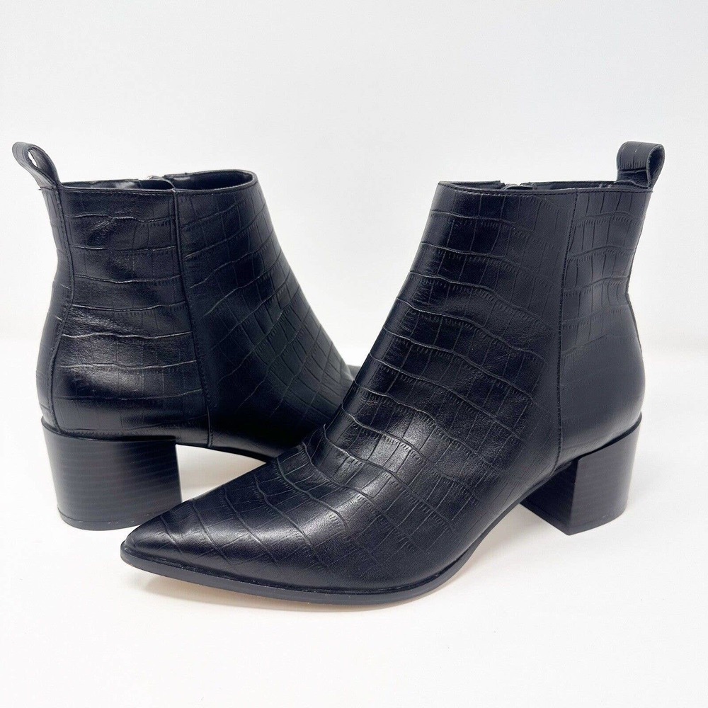 Saks Fifth Avenue Ankle Bootie Sz 7.5M Emerson Croc-embossed Leather Block Heel